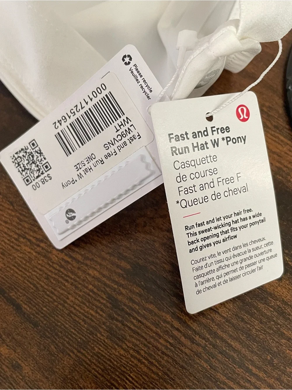 Lululemon Fast And Free Run Hat White Ponytail Running Cap Women’s One Size NWT